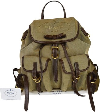 Prada Logo Jacquard Brown Canvas Backpack Bag (Pre-Owned